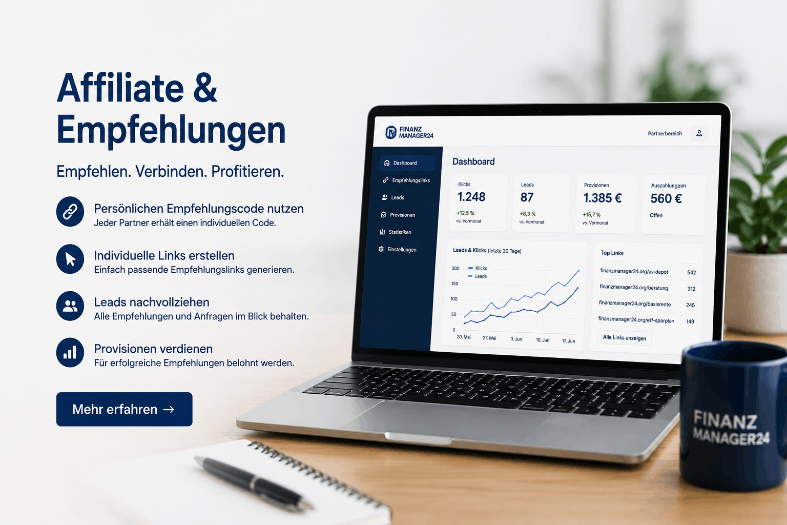 Affiliate Dashboard und Empfehlungsprogramm von Finanzmanager24